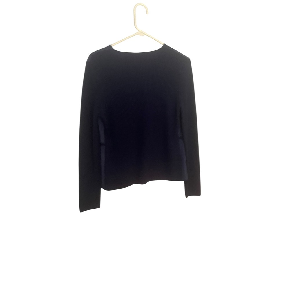 St. John Collection Navy Blue Suede Knit Long Sleeve Button Front Cardigan